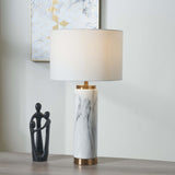 Gold And White Marble Effect Ceramic Tall Table Lamp