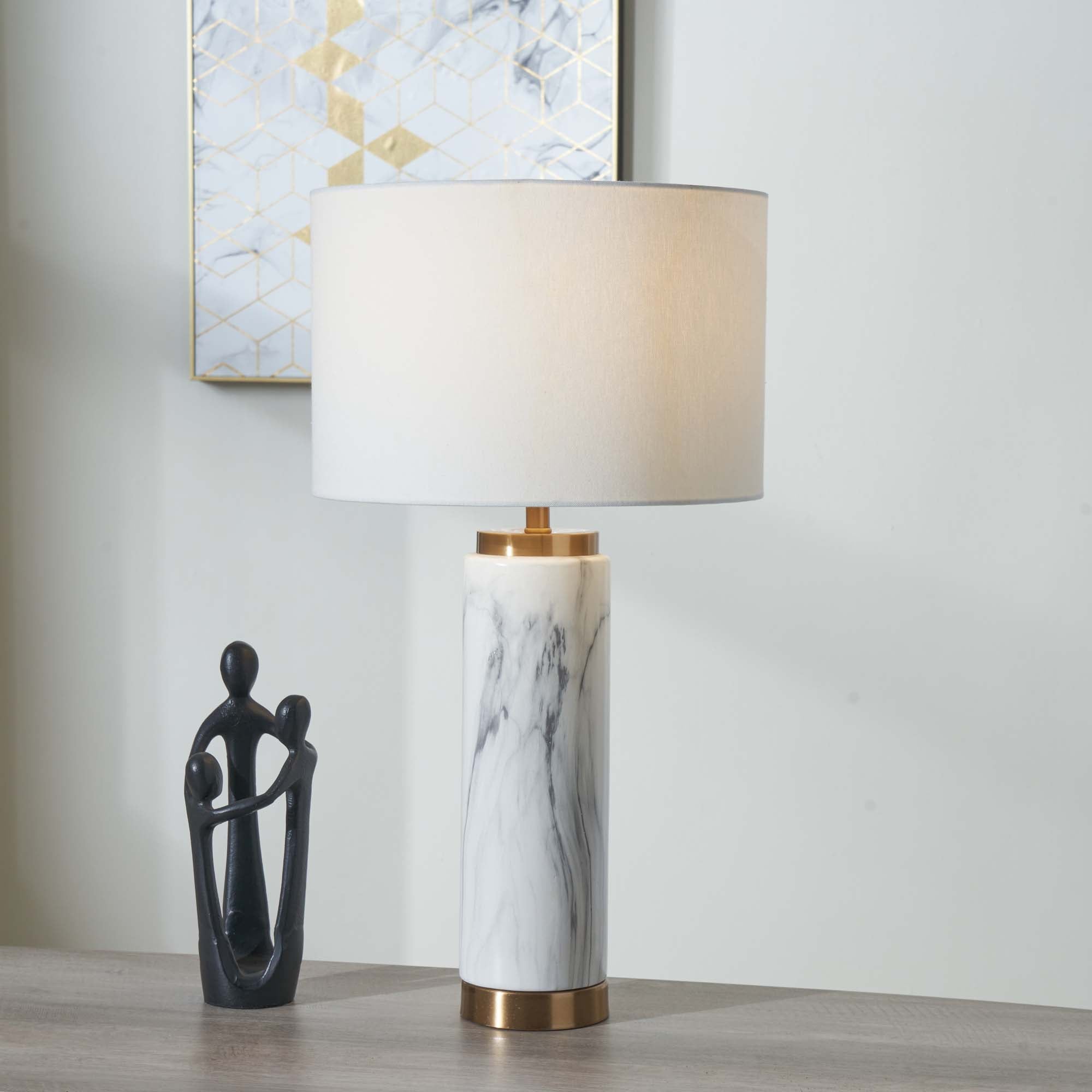 Gold And White Marble Effect Ceramic Tall Table Lamp - Carrara Gold Marble Effect Ceramic Tall Table Lamp Accessories Sterling Home 1
