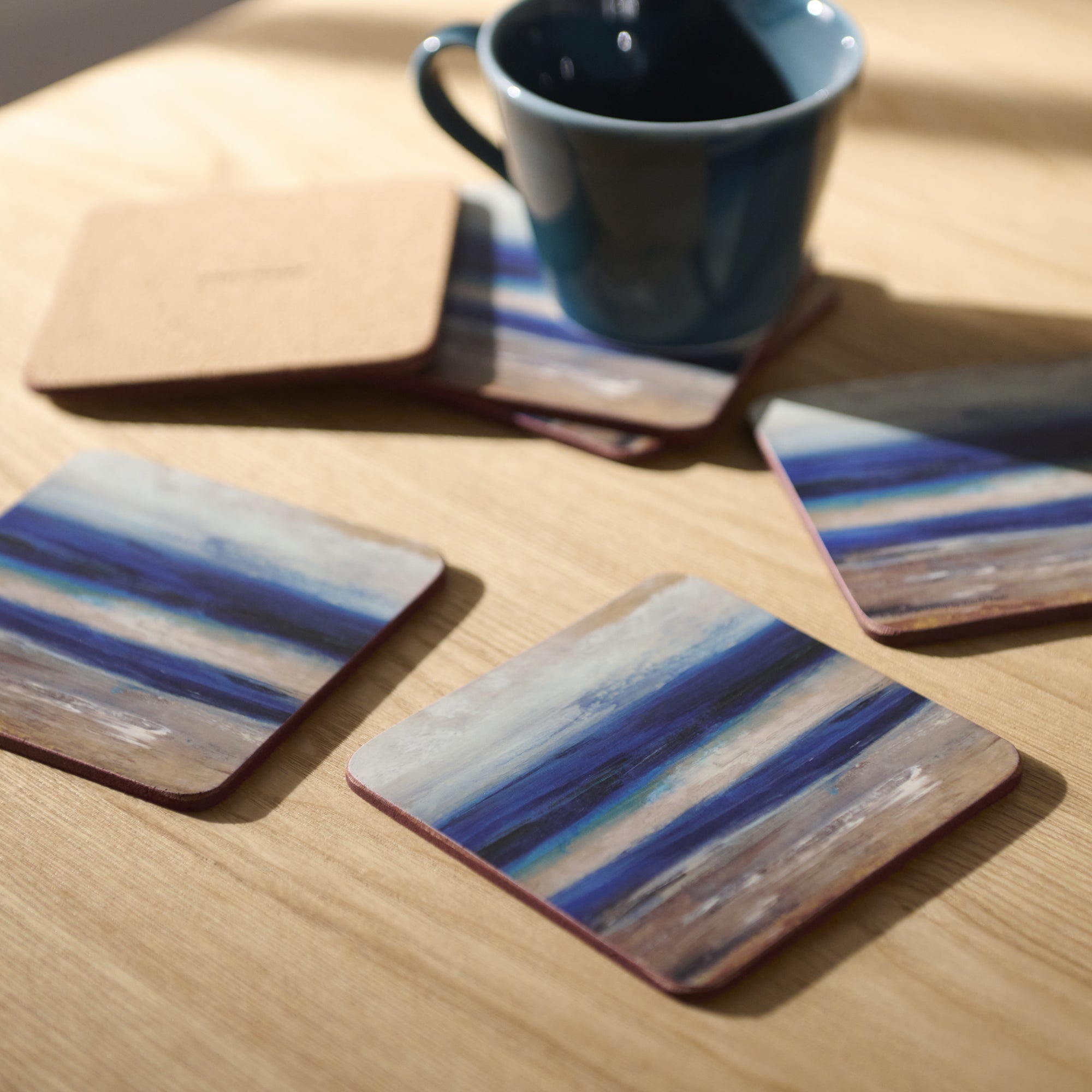 Blue Abstract Set of 6 Coasters - Blue Abstract S/6 Coasters 10.5CM Accessories Sterling Home 1