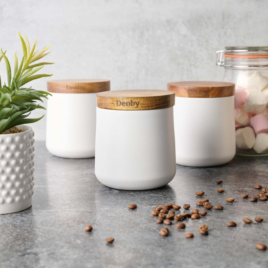 Denby Acacia Lid White Set of 3 Storage Canisters - Denby Storage Canisters S/3 White Accessories Sterling Home 1