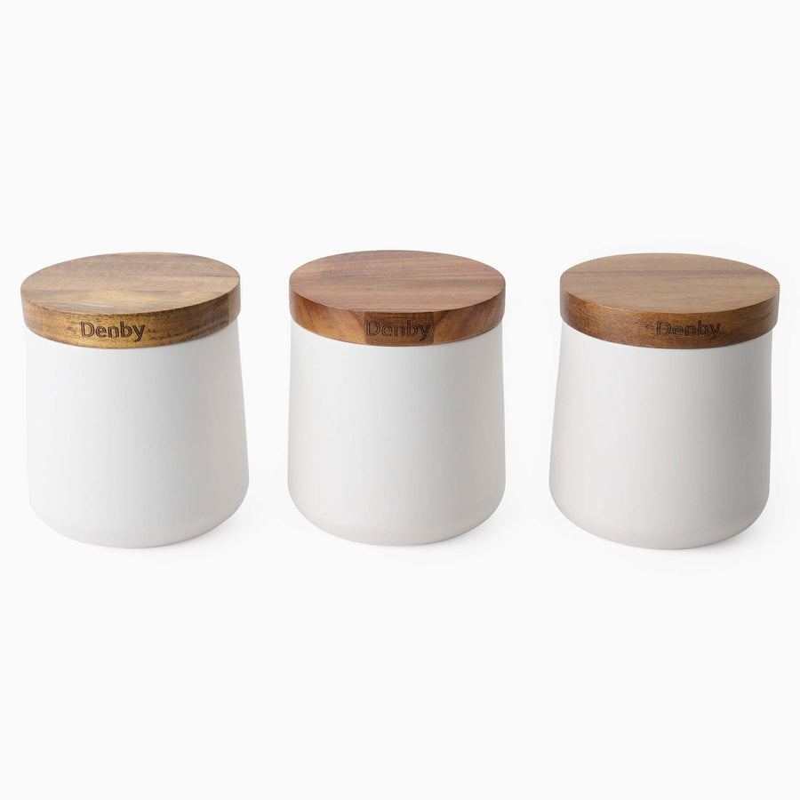 Denby Acacia Lid White Set of 3 Storage Canisters - Denby Storage Canisters S/3 White Accessories Sterling Home 2