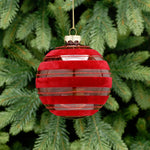 Flocked Burgundy Red Stripe Glass Bauble - D XMAS 10Cm Burgundy With Flocked Lines Glass Ball Accessories Sterling Home 1