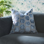 Ivor Hexagon Velvet Blue Square Cushion - Ivor Hex Cut Velvet Sq Cushion Blue 56CM Accessories Sterling Home 1