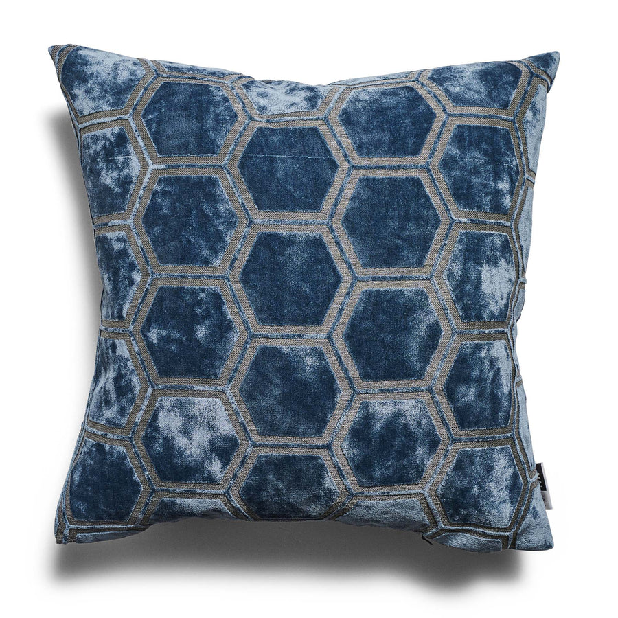 Ivor Hexagon Velvet Blue Square Cushion - Ivor Hex Cut Velvet Sq Cushion Blue 56CM Accessories Sterling Home 2