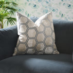 Ivor Hexagon Velvet Cream Square Cushion - Ivor Hex Cut Velvet Sq Cushion Cream 56CM Accessories Sterling Home 1
