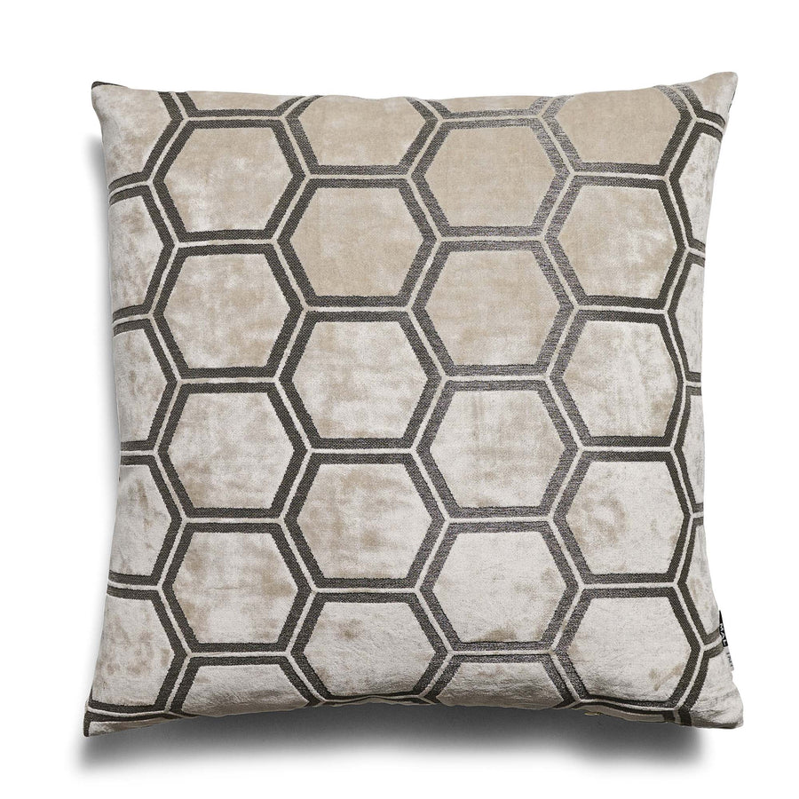 Ivor Hexagon Velvet Cream Square Cushion - Ivor Hex Cut Velvet Sq Cushion Cream 56CM Accessories Sterling Home 2