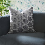 Ivor Hexagon Velvet Grey Square Cushion - Ivor Hex Cut Velvet Sq Cushion Slate 56CM Accessories Sterling Home 1