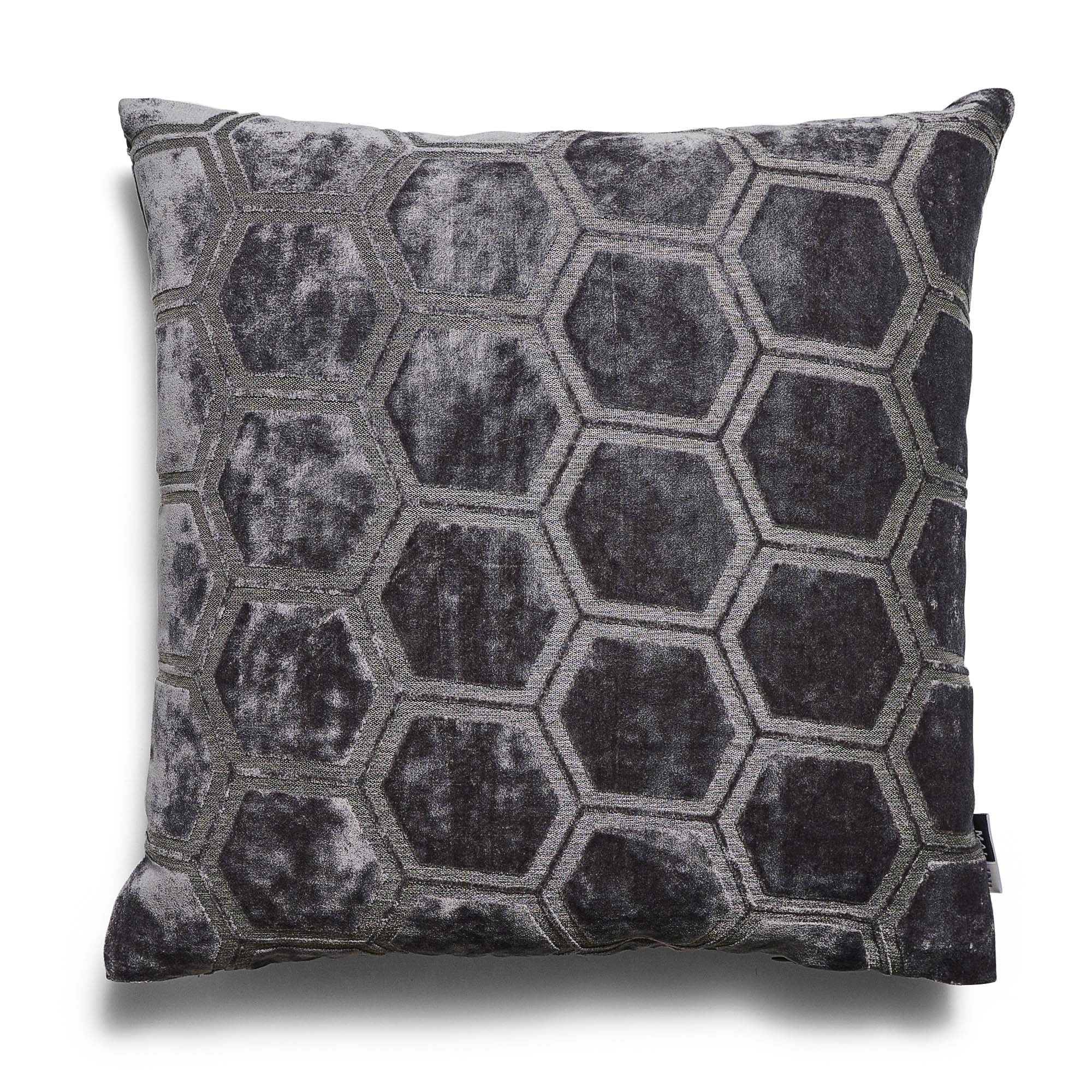Ivor Hexagon Velvet Grey Square Cushion - Ivor Hex Cut Velvet Sq Cushion Slate 56CM Accessories Sterling Home 2