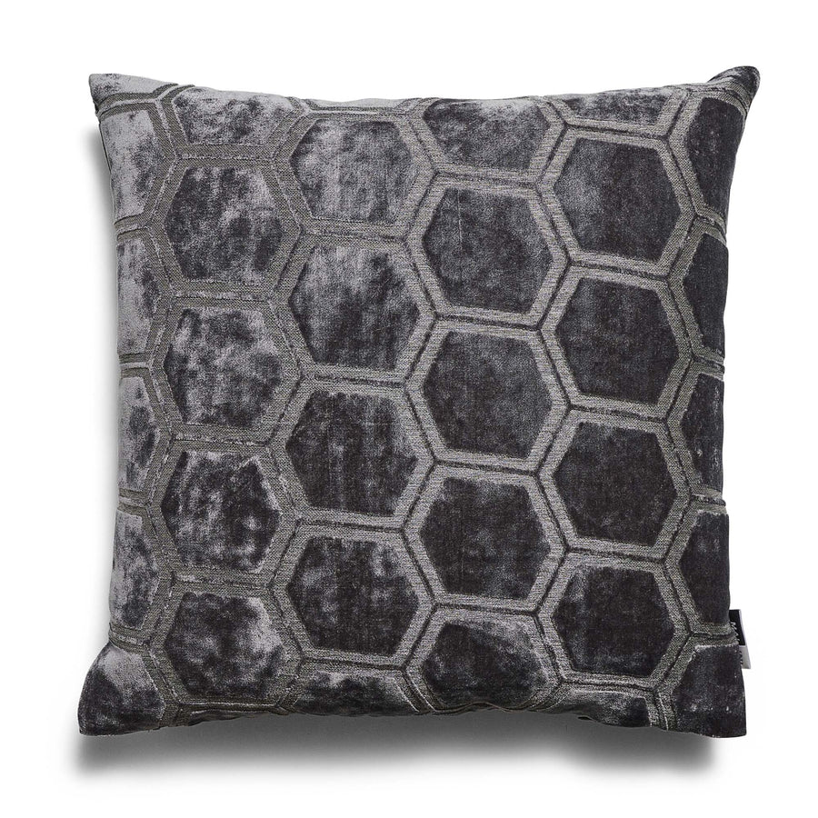 Ivor Hexagon Velvet Grey Square Cushion - Ivor Hex Cut Velvet Sq Cushion Slate 56CM Accessories Sterling Home 2