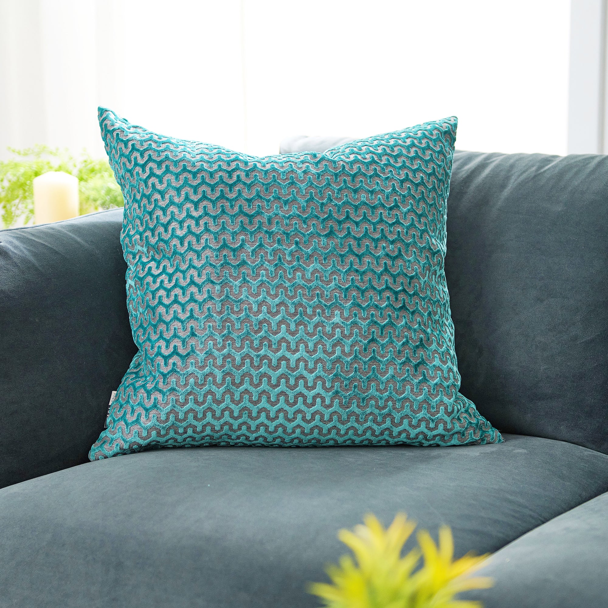 Oslo Velvet Wave Blue Square Cushion - Oslo Velvet Wave Sq Cushion Blue 56CM Accessories Sterling Home 1