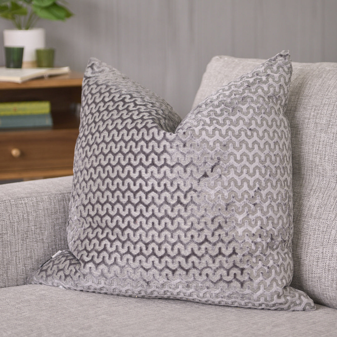 Oslo Velvet Wave Grey Square Cushion - Oslo Velvet Wave Sq Cushion Slate 56CM Accessories Sterling Home 1