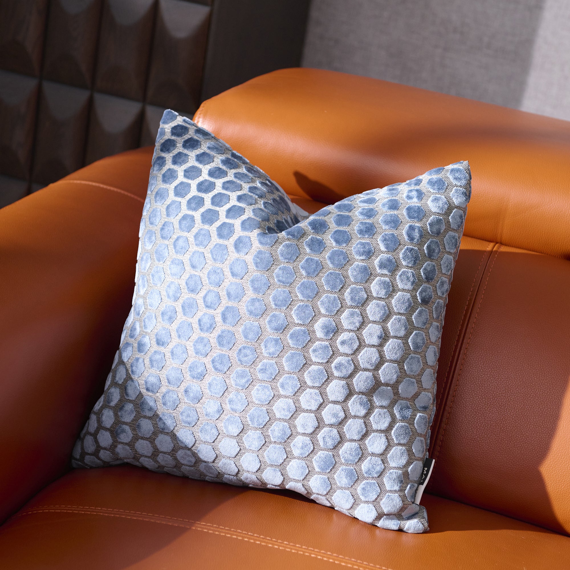 Jorvik Hex Cut Velvet Blue Square Pillow - Jorvik Hex Cut Velvet Sq Cushion Blue 43Cm Accessories Sterling Home 1