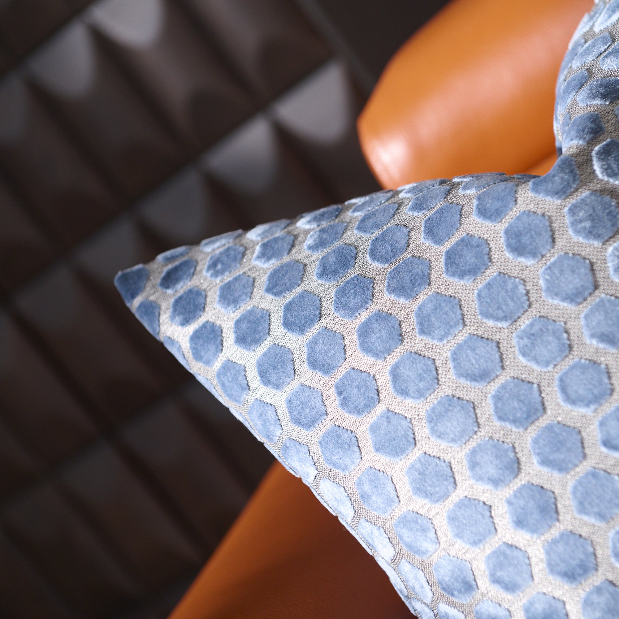 Jorvik Hex Cut Velvet Blue Square Pillow - Jorvik Hex Cut Velvet Sq Cushion Blue 43Cm Accessories Sterling Home 3