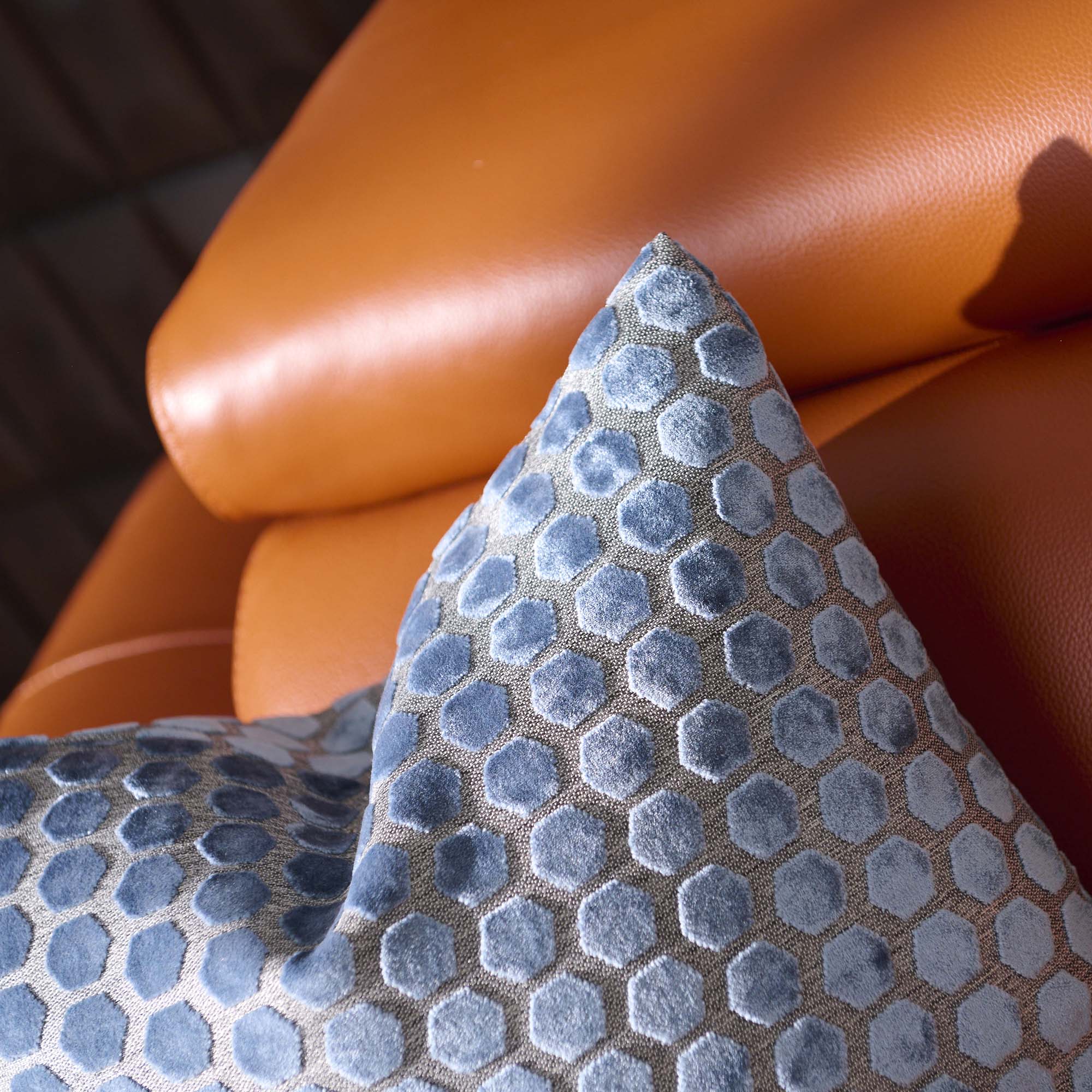 Jorvik Hex Cut Velvet Blue Square Pillow - Jorvik Hex Cut Velvet Sq Cushion Blue 43Cm Accessories Sterling Home 4