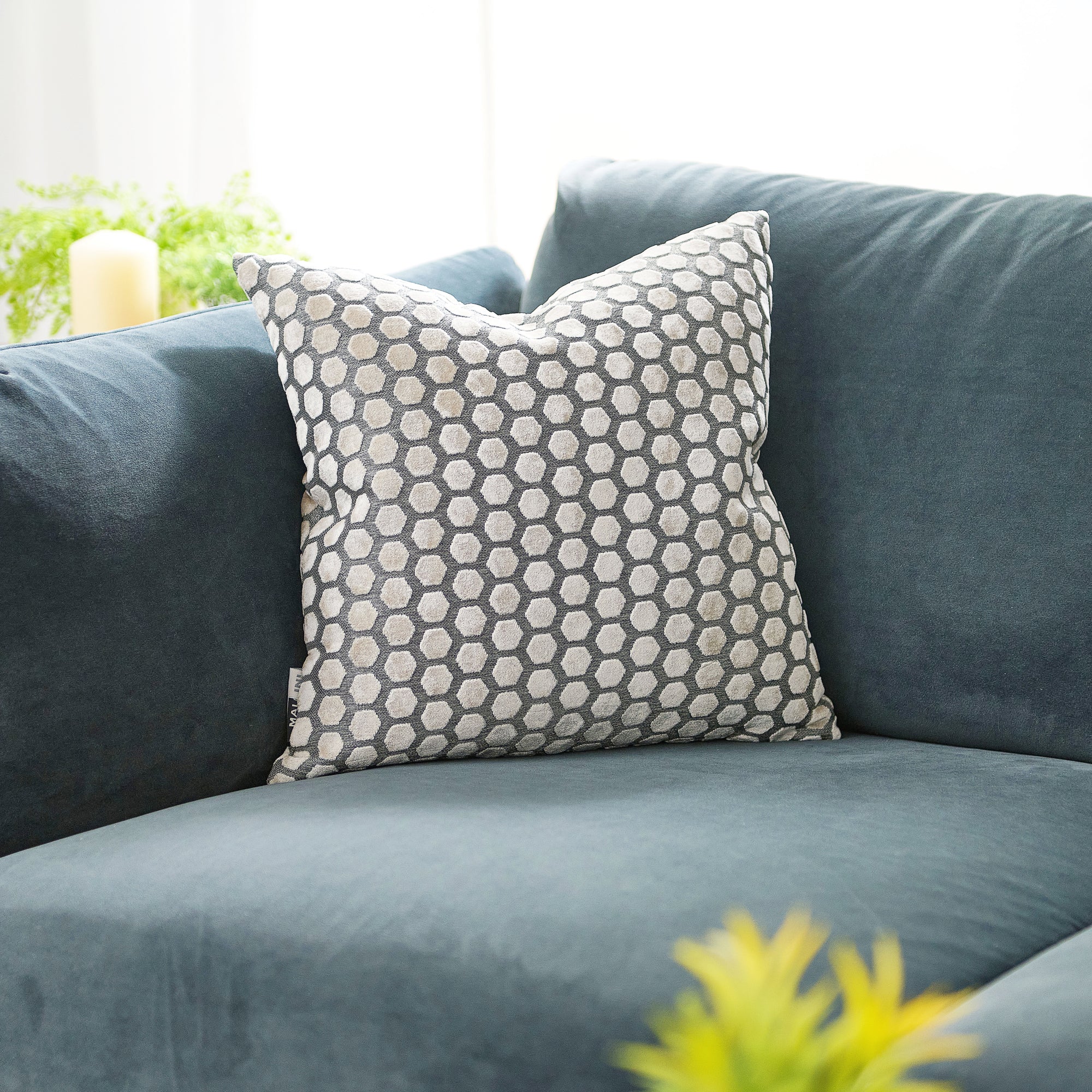 Jorvik Hex Cut Velvet Cream Square Pillow - Jorvik Hex Cut Velvet Sq Cushion Cream 43Cm Accessories Sterling Home 1