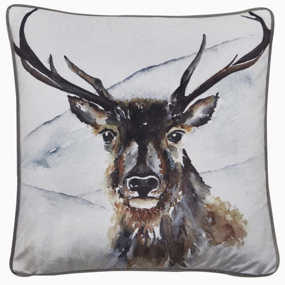 Boris Printed Winter Stag Square Cushion - Boris Printed Winter tag Velvet 45x45CM Cushion Accessories Sterling Home 1