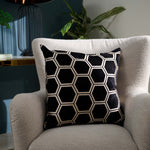 Ivor Hexagon Velvet Black Square Cushion - Ivor Hex Cut Sq Cushion Blk/Chmp 56cm Accessories Sterling Home 1