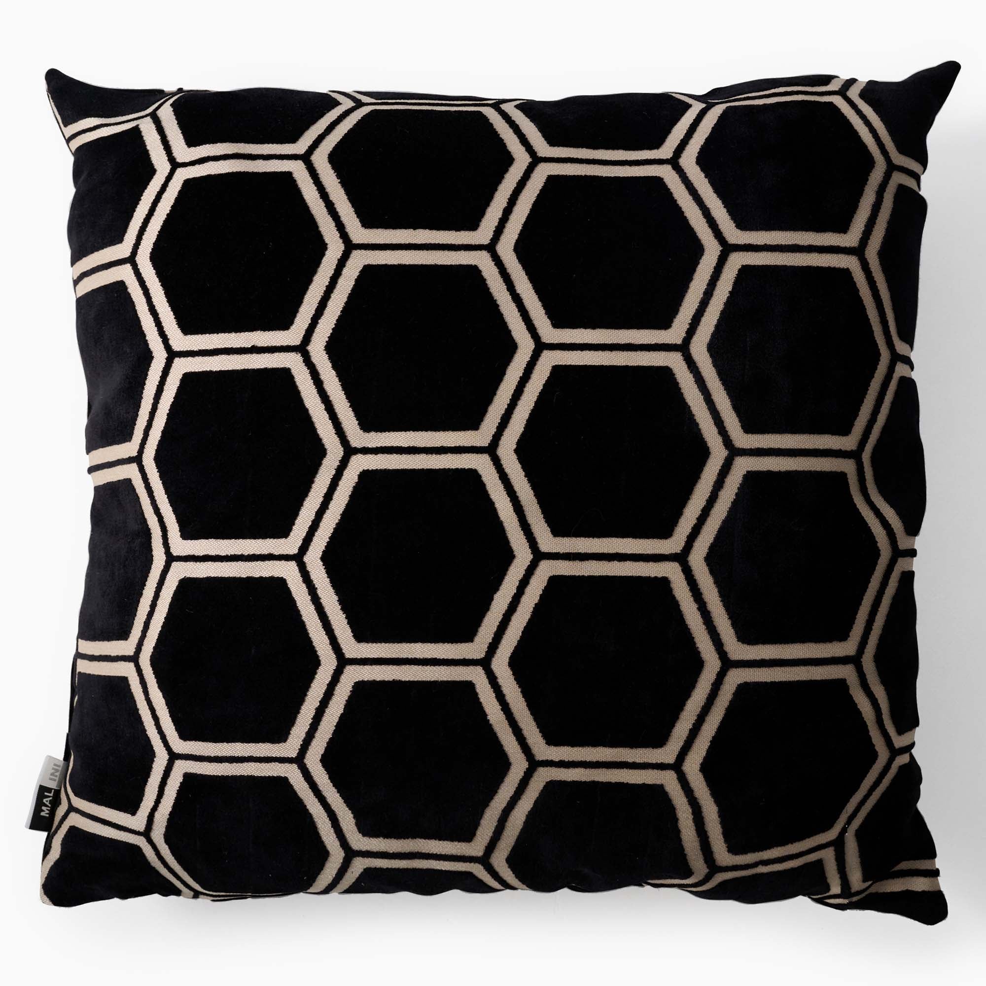 Ivor Hexagon Velvet Black Square Cushion - Ivor Hex Cut Sq Cushion Blk/Chmp 56cm Accessories Sterling Home 2