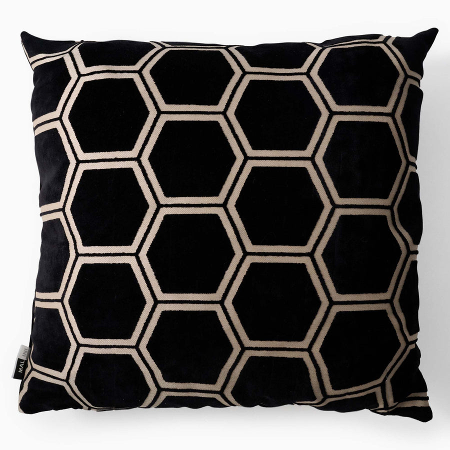 Ivor Hexagon Velvet Black Square Cushion - Ivor Hex Cut Sq Cushion Blk/Chmp 56cm Accessories Sterling Home 2