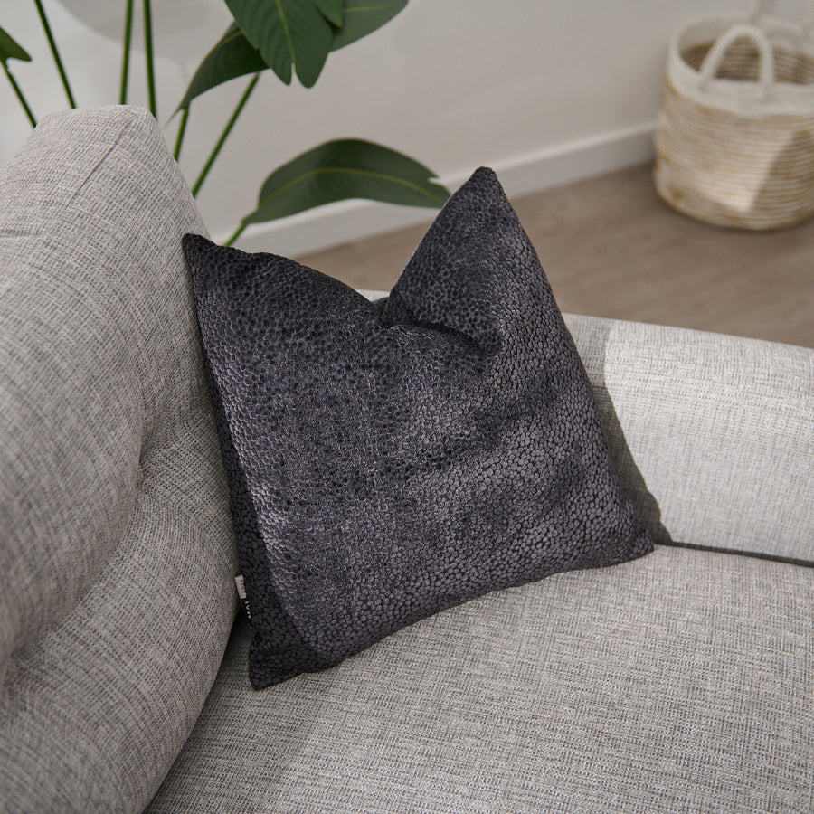 Bingham Velvet Black Square Cushion - Cut Velvet Bingham Dots Cushion 43X43 Black Accessories Sterling Home 1