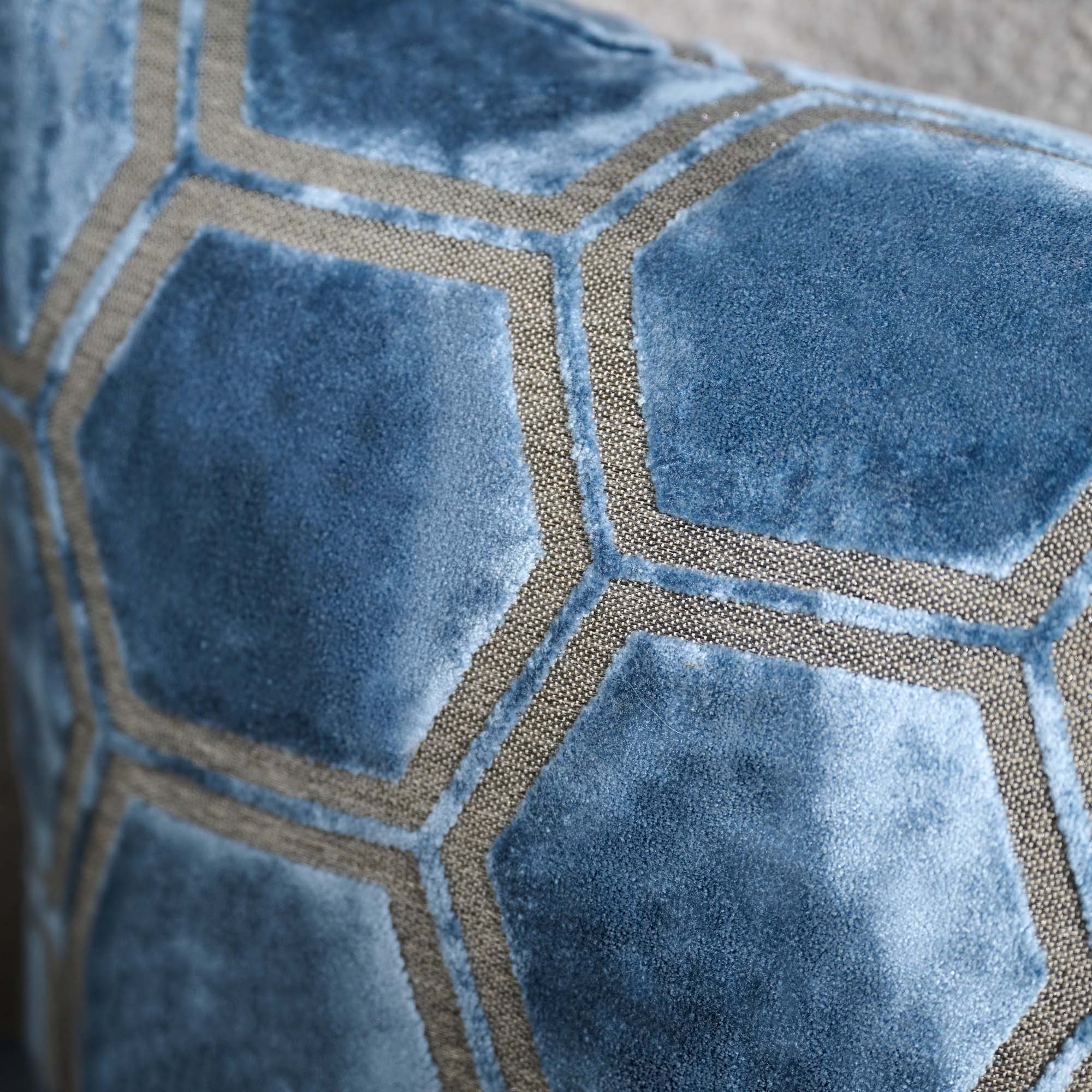 Ivor Hexagon Velvet Blue Square Cushion - Ivor Blue Cushion 43x43CM Accessories Sterling Home 3