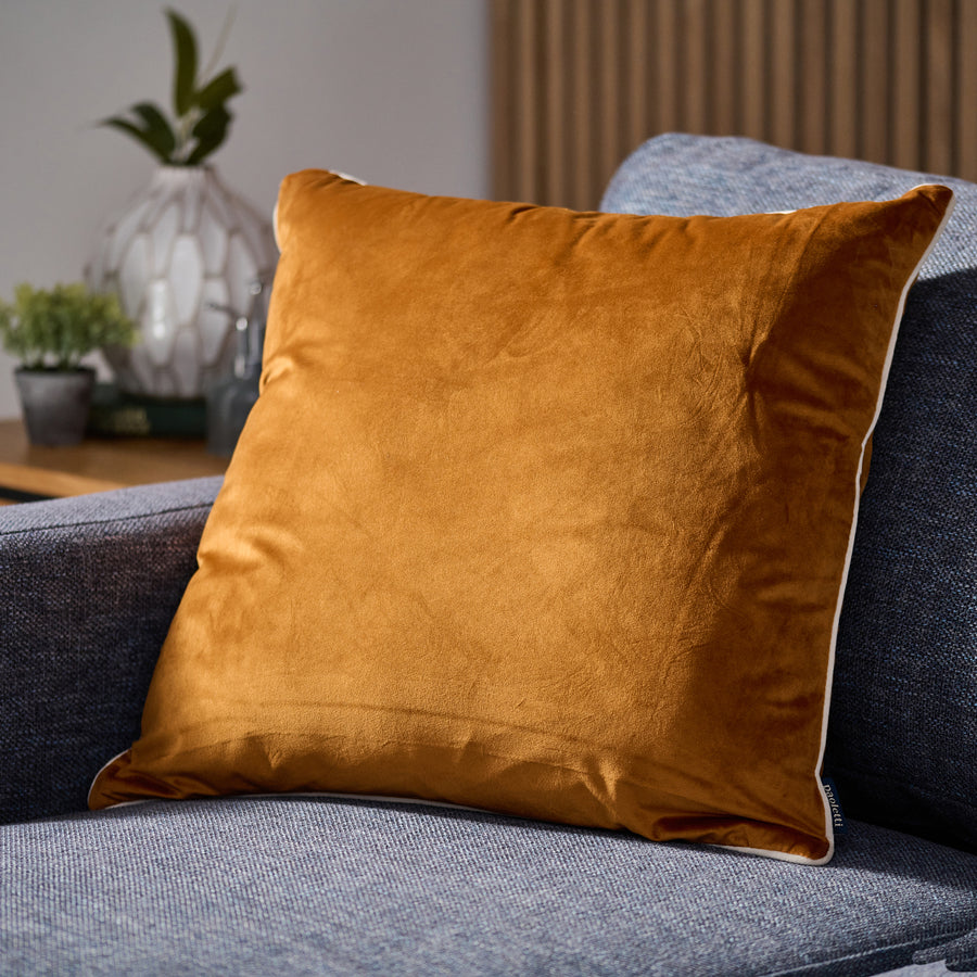 Meridian Velvet Orange And White Square Cushion - DISC Meridian SQ Cushion Ginger/Ecru Poly Filled Accessories Sterling Home 1