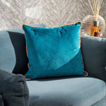 Meridian Velvet Blue And Orange Square Cushion - DISC Meridian SQ Cushion Teal & Tiger Poly filled Accessories Sterling Home 1