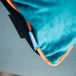 Meridian Velvet Blue And Orange Square Cushion - DISC Meridian SQ Cushion Teal & Tiger Poly filled Accessories Sterling Home 3