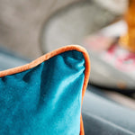 Meridian Velvet Blue And Orange Square Cushion - DISC Meridian SQ Cushion Teal & Tiger Poly filled Accessories Sterling Home 4