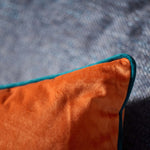 Meridian Velvet Orange And Blue Square Cushion - DISC Meridian SQ Cushion Tiger & Teal Poly filled Accessories Sterling Home 4