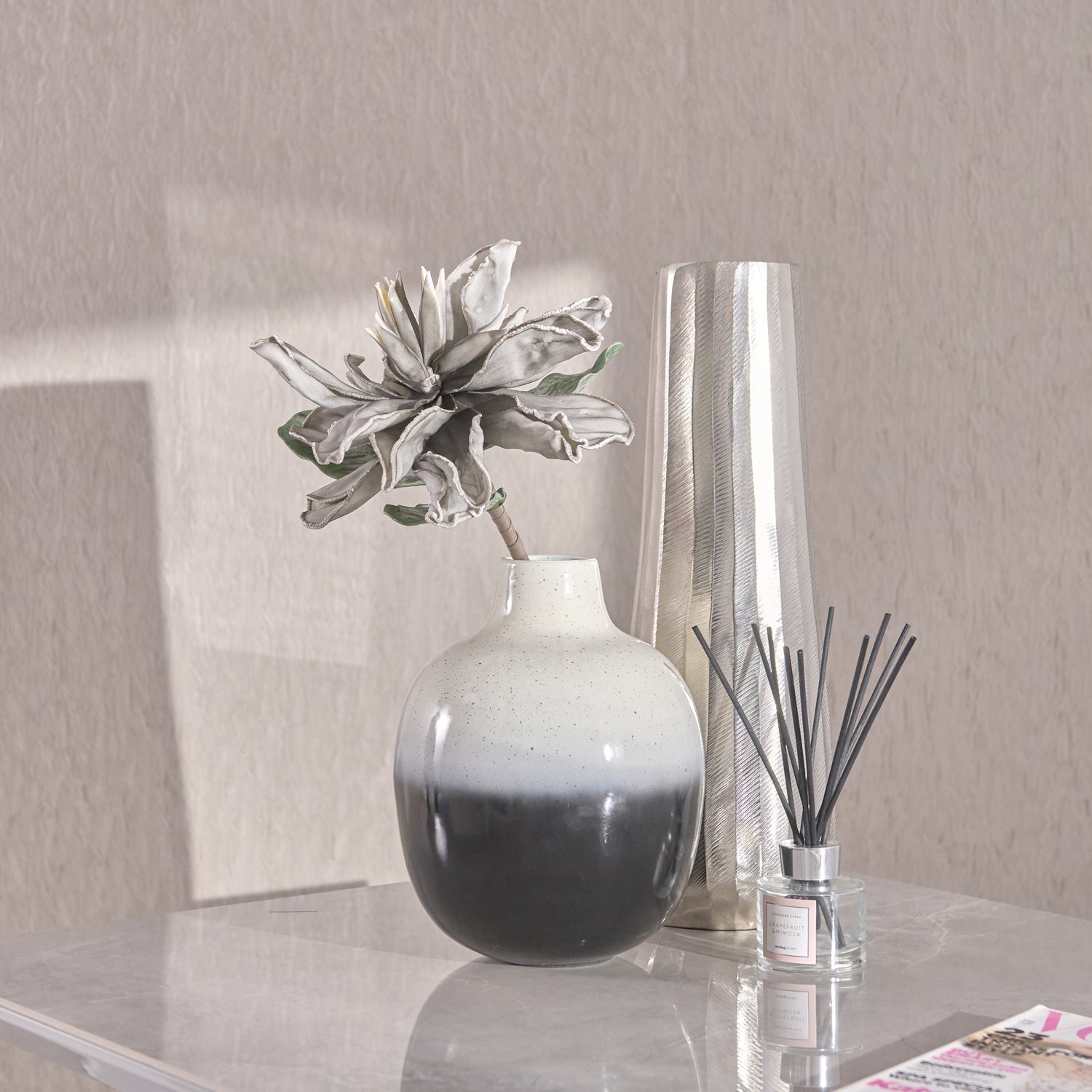 Grey Foam Artificial Flower - DISC 69cm Foam Flower Grey Accessories Sterling Home 1