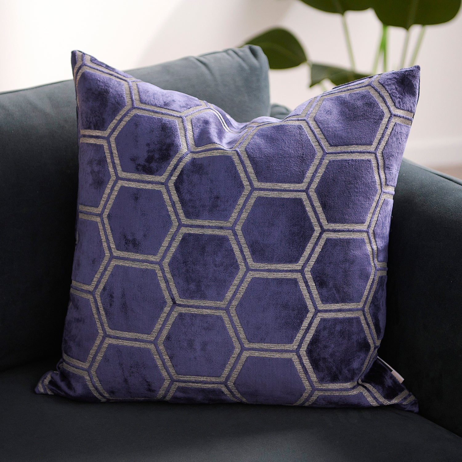 Ivor Hexagon Velvet Blue Square Cushion - Cut Velvet Ivor 56X56 Cushion Navy Accessories Sterling Home 1