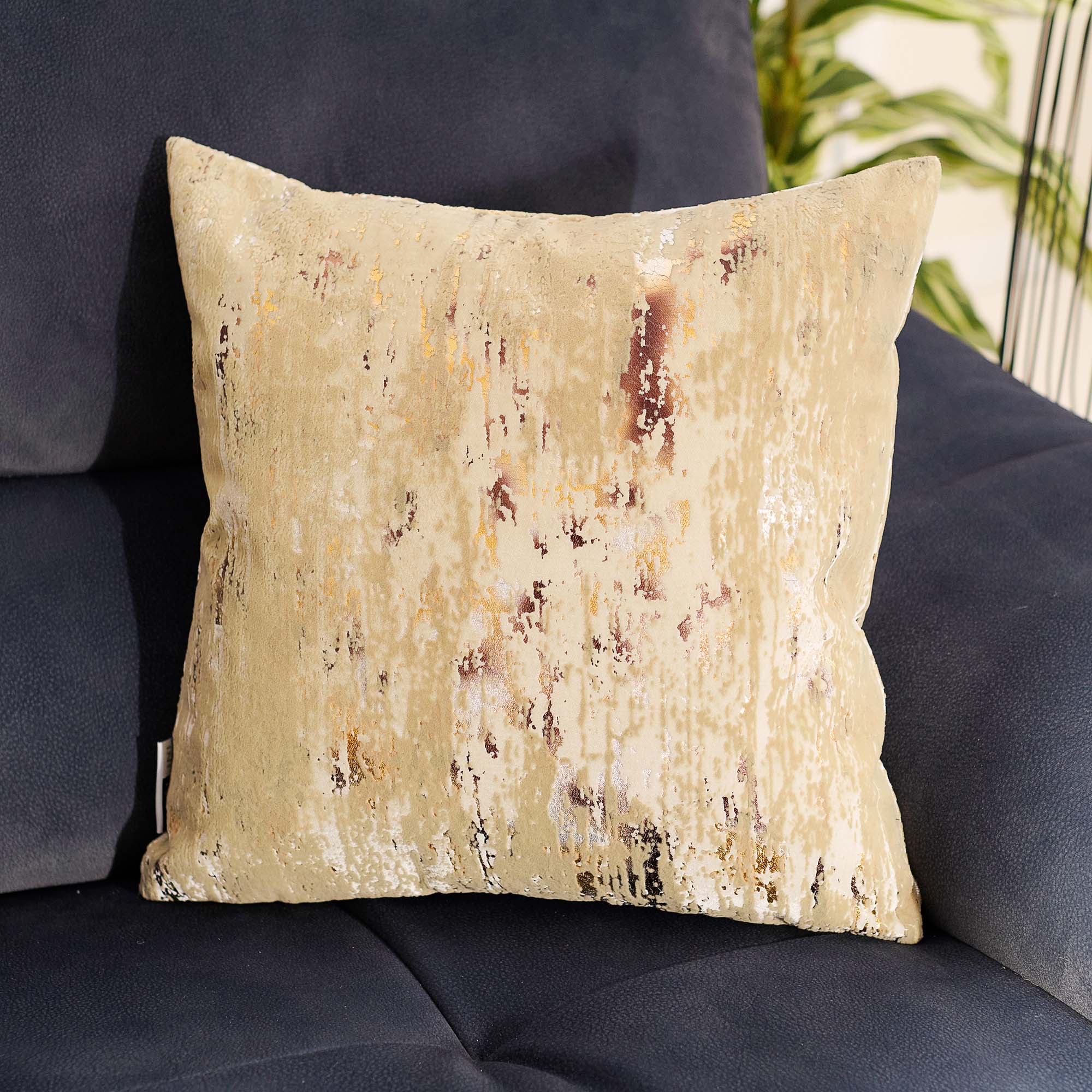 Flock Foil Gold Square Cushion - Flock Foil Velvet Cushion 45 X 45 Gold Accessories Sterling Home 1