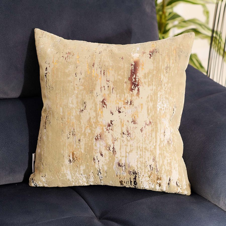 Flock Foil Gold Square Cushion - Flock Foil Velvet Cushion 45 X 45 Gold Accessories Sterling Home 1