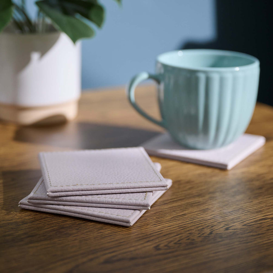 Denby Grey Faux Leather Set of 4 Coasters - DISC Natural Faux Leather Coaster Set of 4 Accessories Sterling Home 1