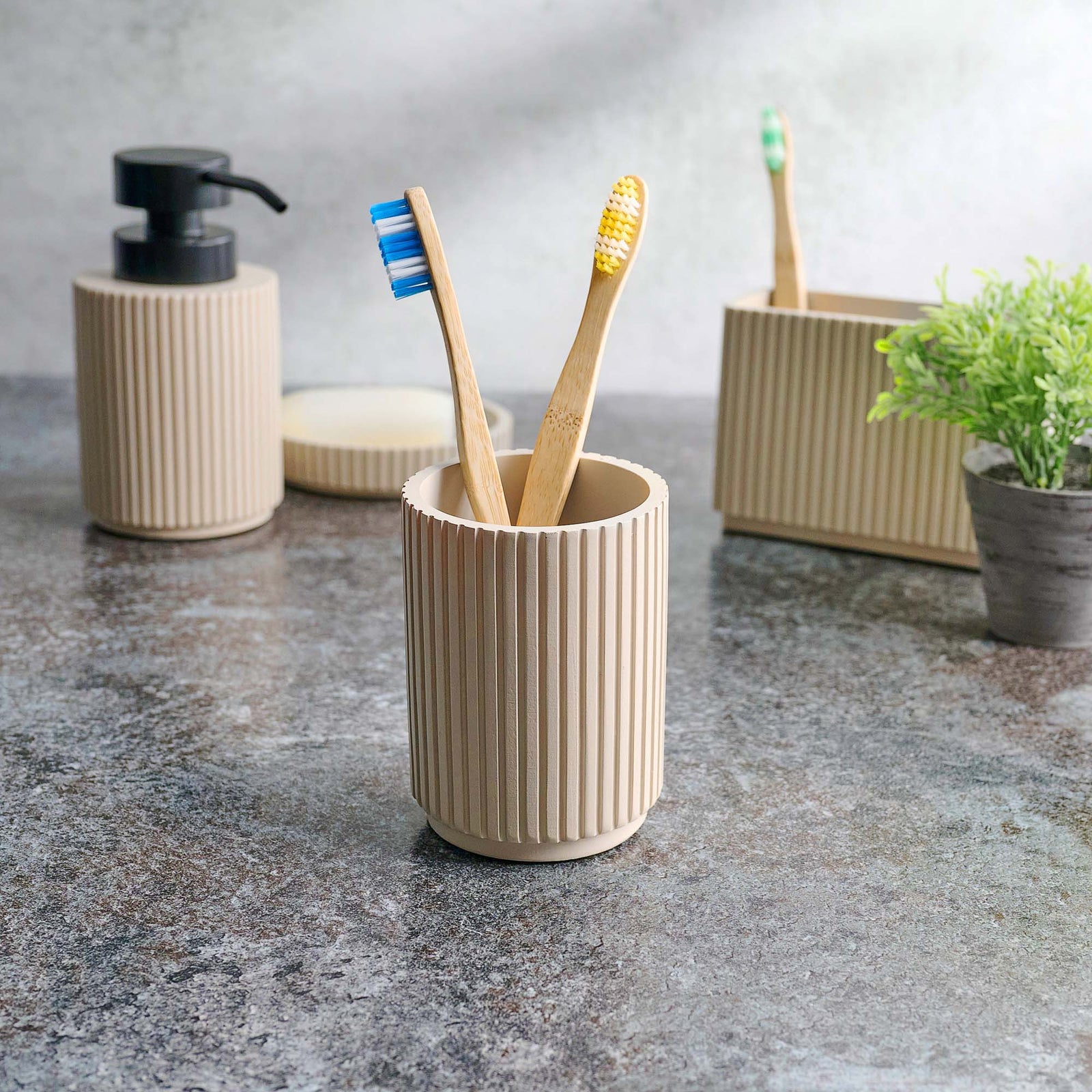 Berkeley Beige Toothbrush Holder - Berkeley Tumbler Almond Accessories Sterling Home 1