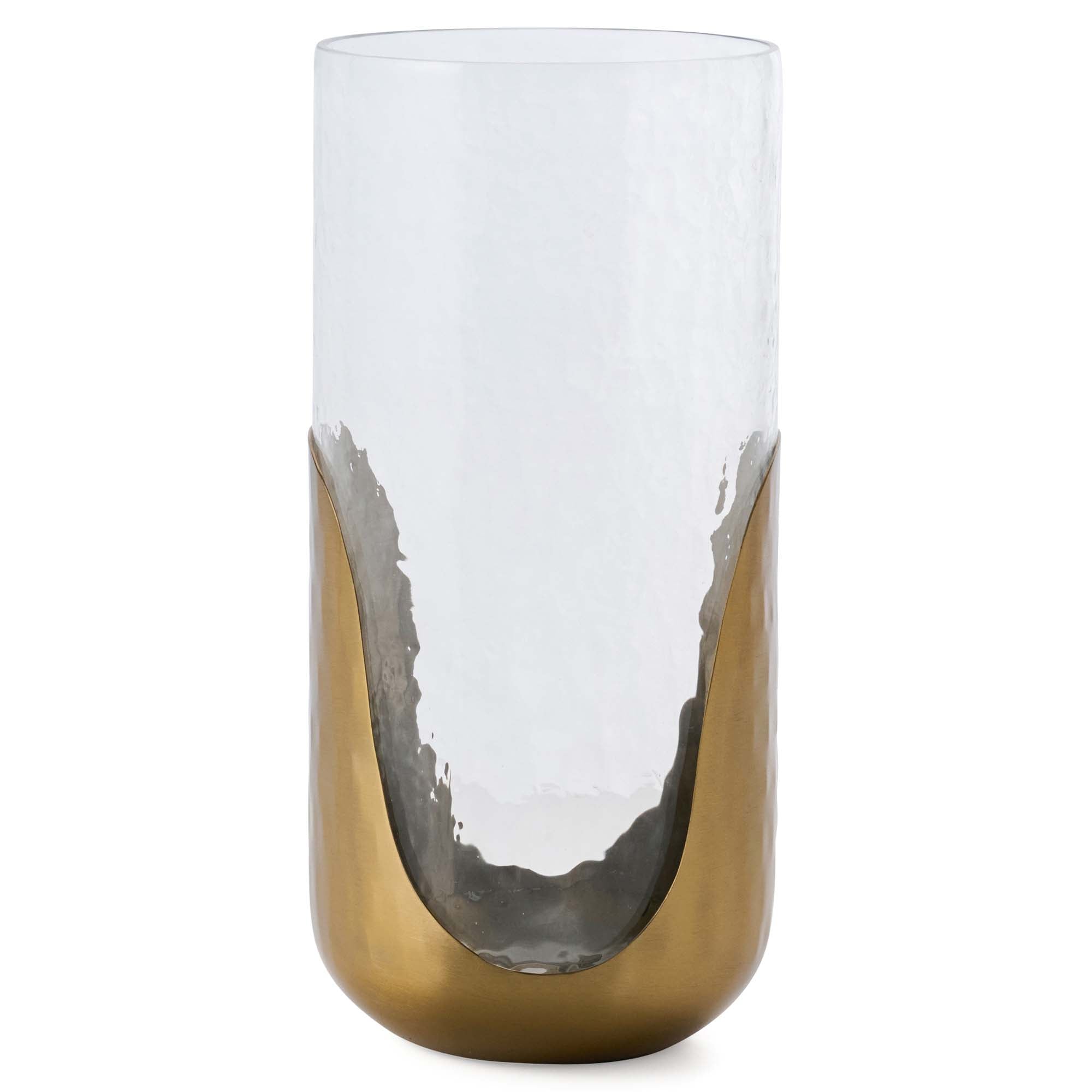 Glass Candle Holder With Gold Hammered Detail - DISC Gold & Glass Candle Holder Accessories Sterling Home 2