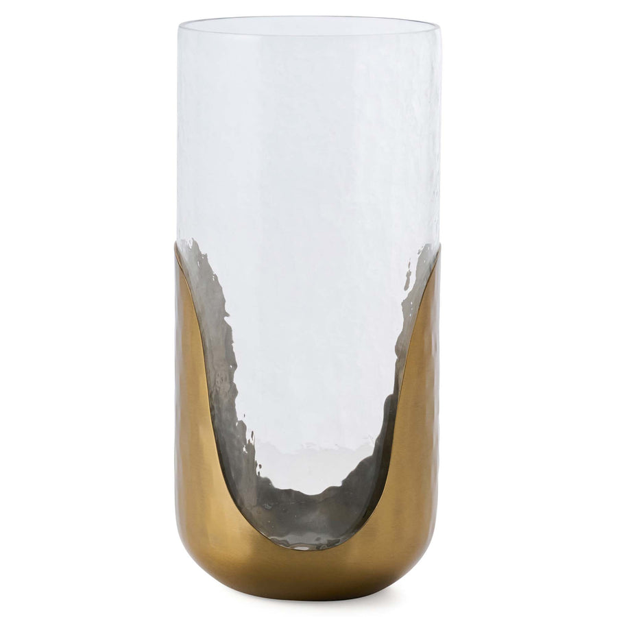 Glass Candle Holder With Gold Hammered Detail - DISC Gold & Glass Candle Holder Accessories Sterling Home 2