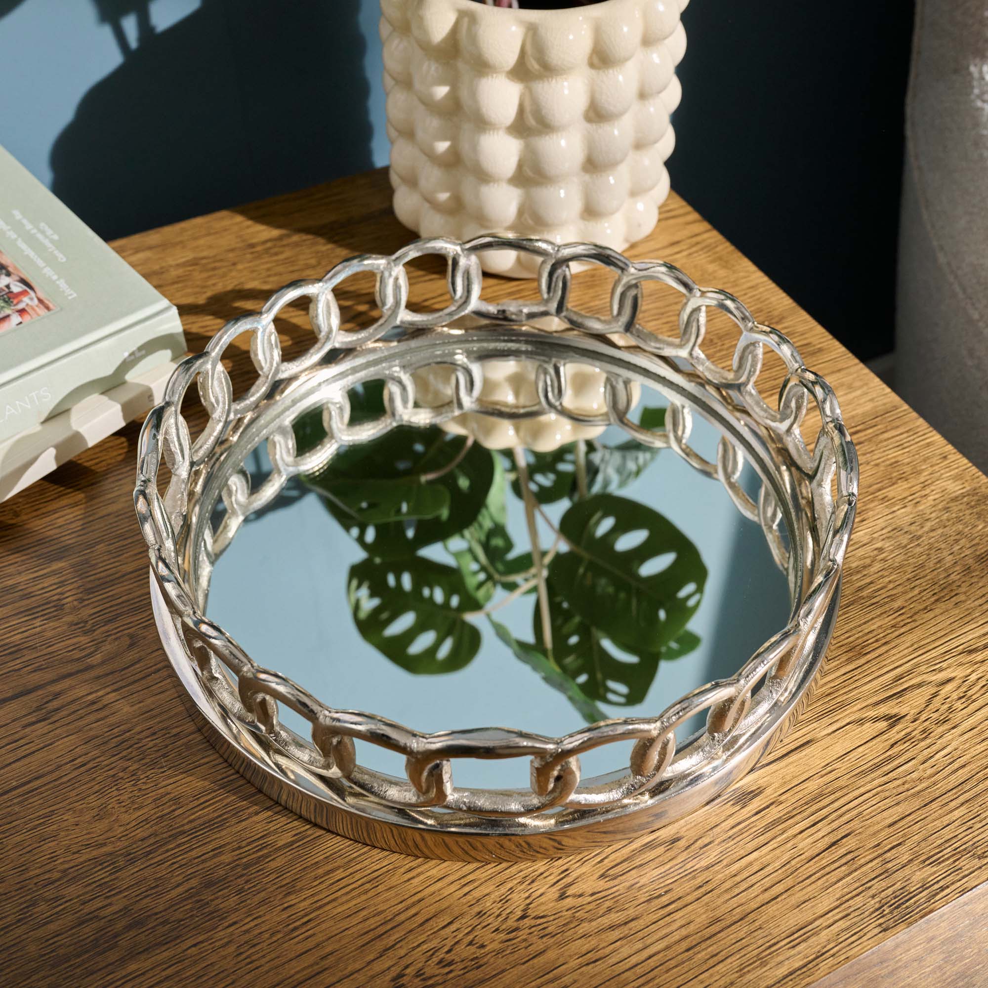 Mirrored Round Silver Tray - DISC Mirror Candle Plate Alum Rings Accessories Sterling Home 1