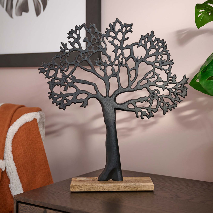 Tree On Wooden Base Black - Tree On Wooden Base 42Cm Black Accessories Sterling Home 1