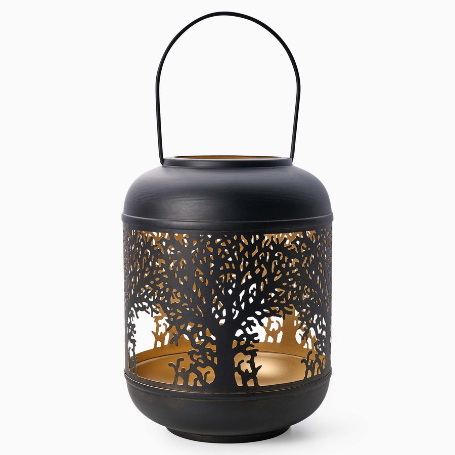 Tree Cutout Black Lantern - DISC Tree Cutout 26CM Lantern Black Accessories Sterling Home 2