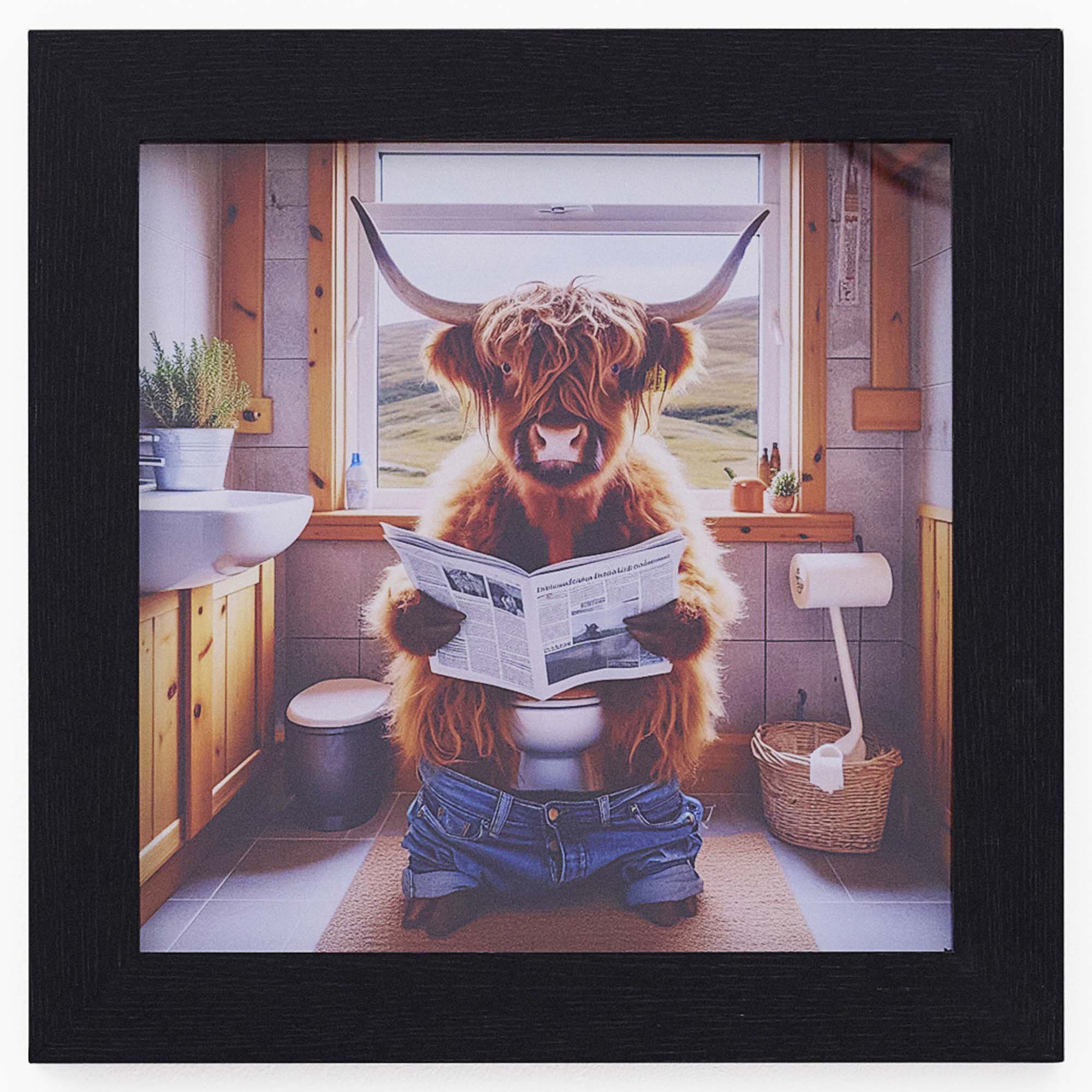 Male Highland Cow On Loo Wall Art - Male Highland Cow On Loo 30x30 Accessories Sterling Home 2