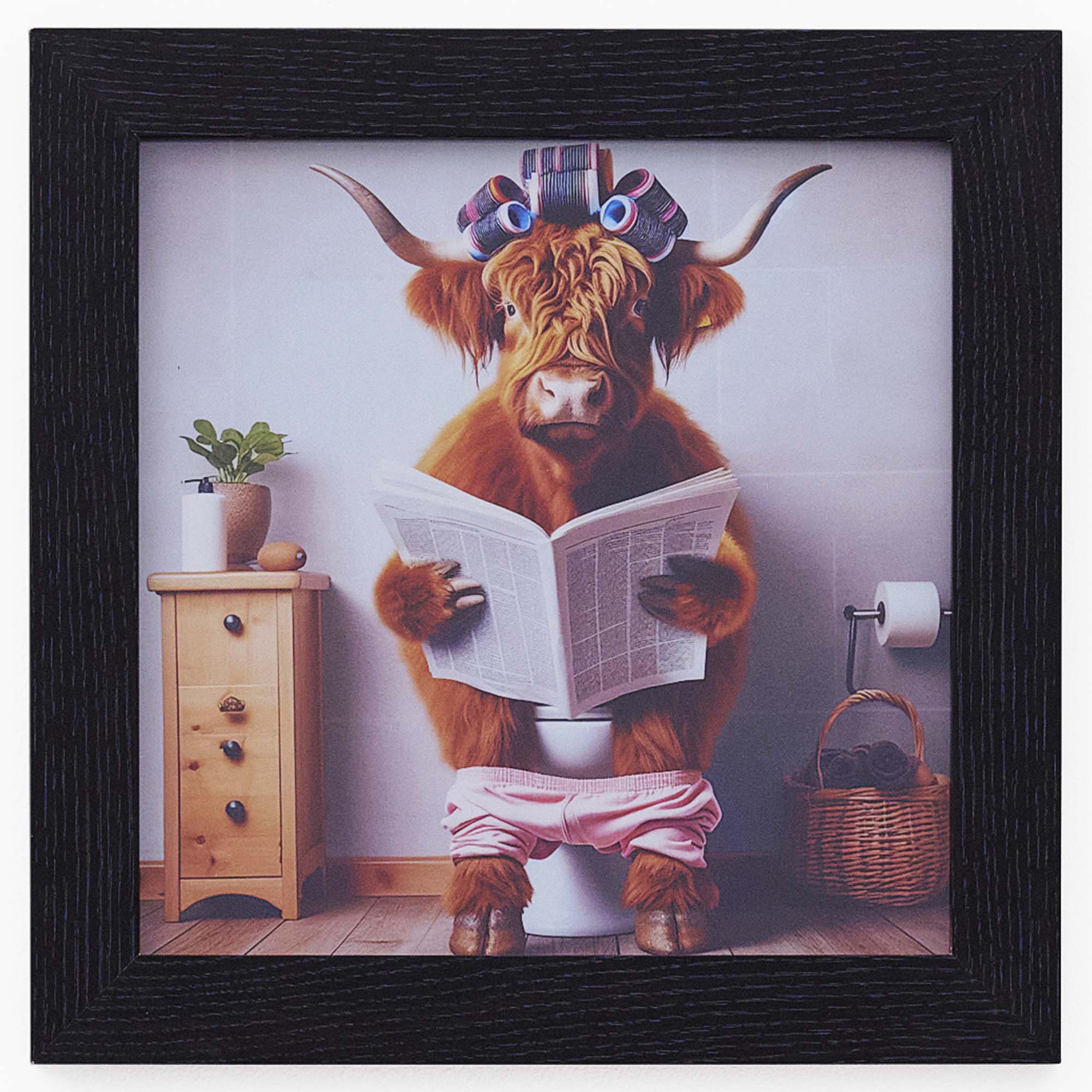 Female Highland Cow On Loo Wall Art - Female Highland Cow On Loo 30x30 Accessories Sterling Home 2