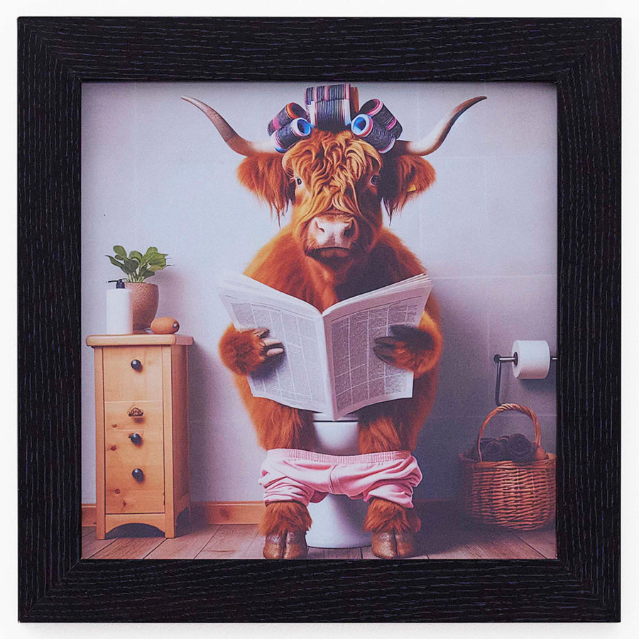 Female Highland Cow On Loo Wall Art - Female Highland Cow On Loo 30x30 Accessories Sterling Home 2