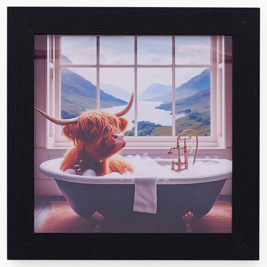 Highland Cow In Black Bath Wall Art - Highland Cow In Black Bath 30x30 Accessories Sterling Home 2