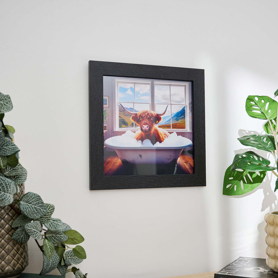 Highland Cow In White Bath Wall Art - Highland Cow In White Bath 30x30 Accessories Sterling Home 1