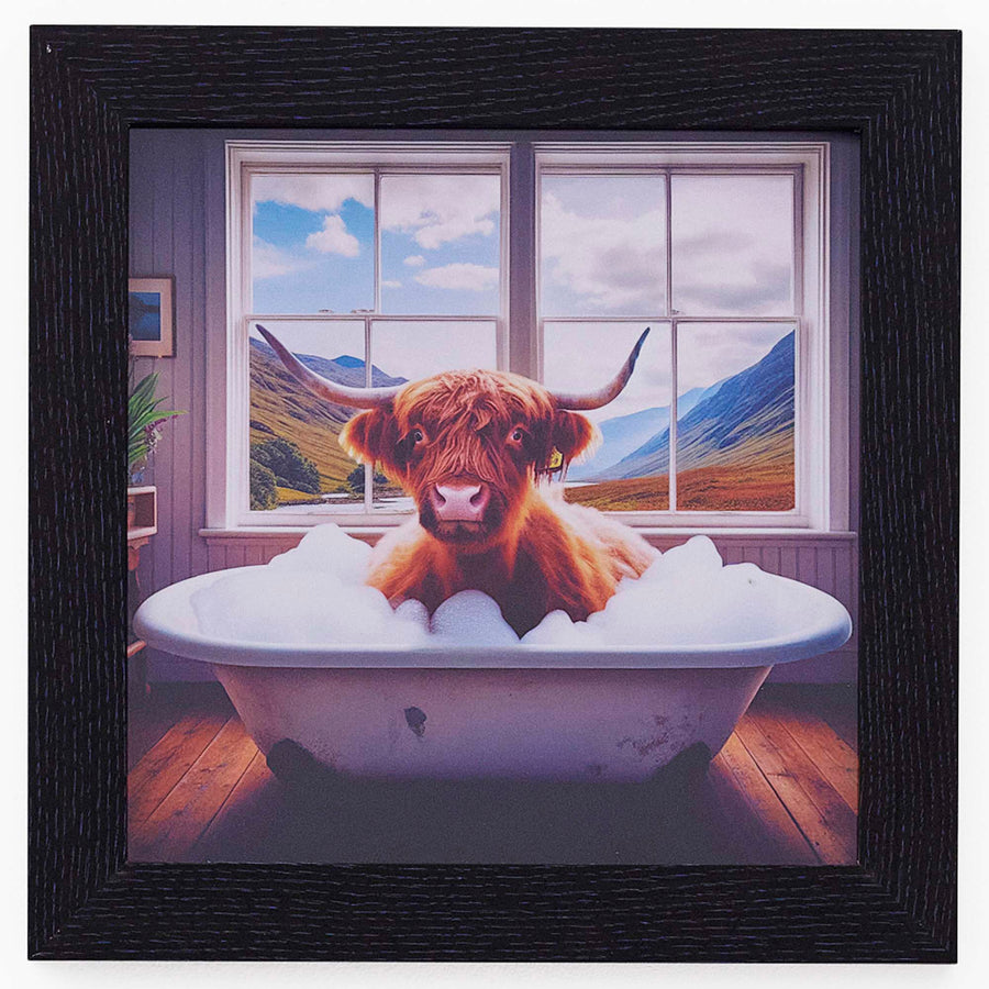 Highland Cow In White Bath Wall Art - Highland Cow In White Bath 30x30 Accessories Sterling Home 2