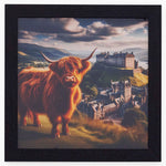 Highland Cow With Castle Wall Art - Highland Cow With Castle 40x40 Accessories Sterling Home 2