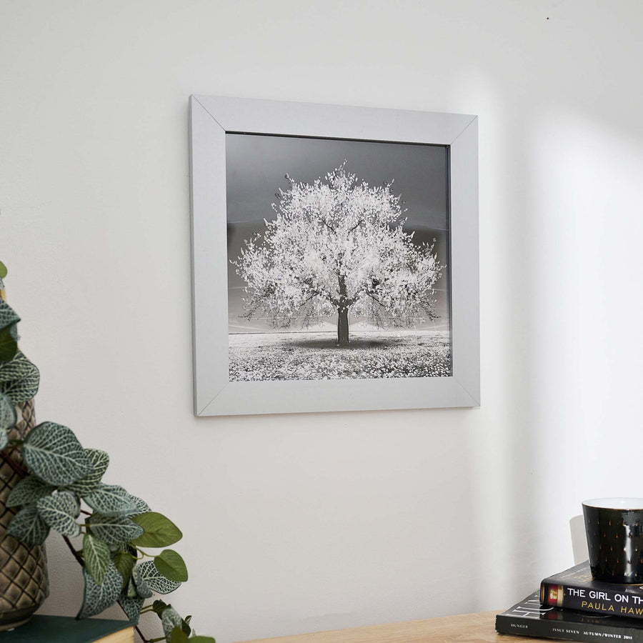 Silver Tree With Silver Frame Liquid Art - DISC Silver Tree 30x30 Liquid Art Accessories Sterling Home 1