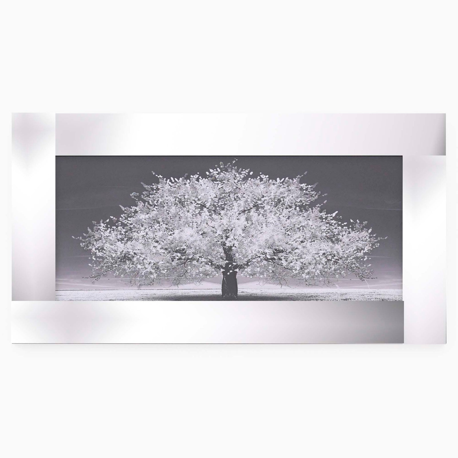 Silver Tree With Mirrored Frame Liquid Art - DISC Silver Tree 70x30 Mirrored Frame Liquid Art Accessories Sterling Home 2